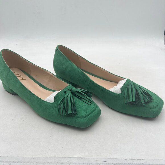 YDN Green Block Low Heel Loafers Square Toe Tassel Fringed Pump Slip On Shoe - Picture 4 of 8